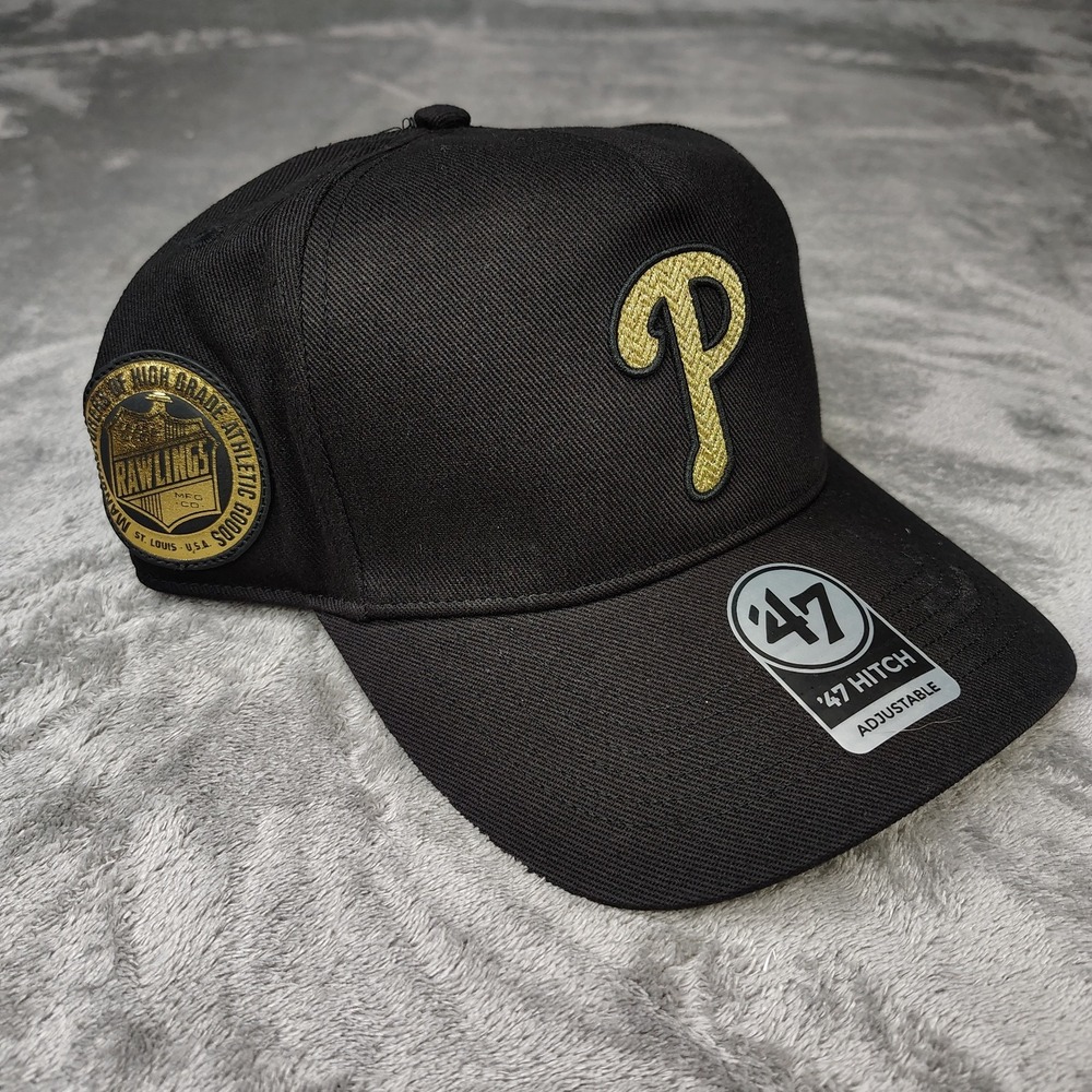 '47 Brand x Rawlings Philadelphia Phillies Black Gold Leather Hitch Snapback Hat